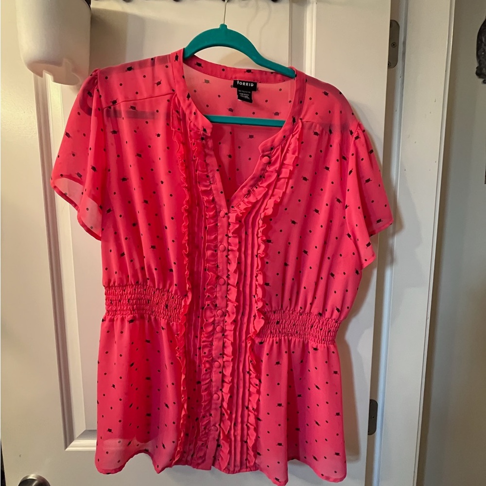 Torrid Ruffle Blouse with Cat print